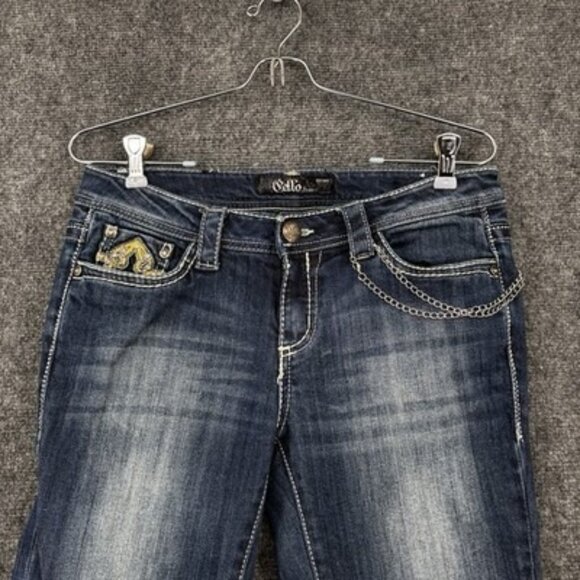 Cello Low Rise Boot Cut Jeans Embroidered Embellished Juniors 9 Y2K Distressed - Picture 2 of 16